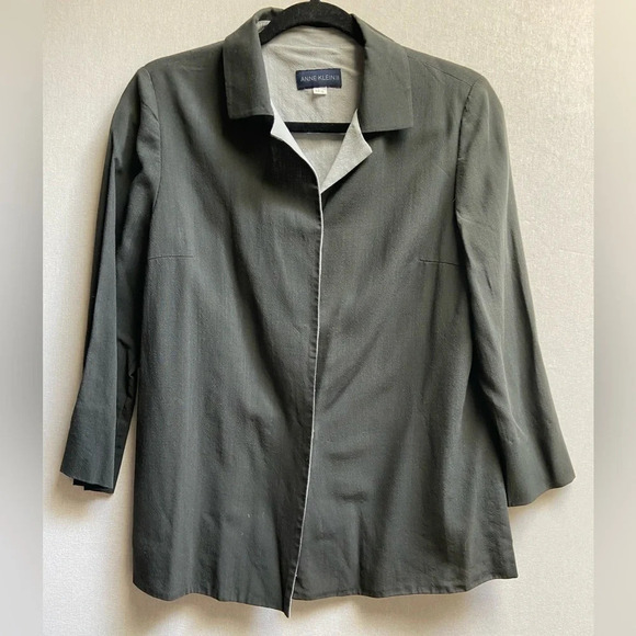 Anne Klein II wool  3/4 sleeve button blouse 18.5” PTP (S/M) - Picture 1 of 9